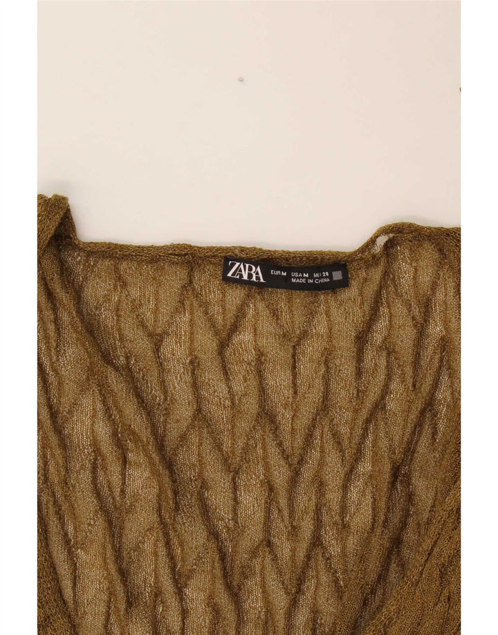 Maglione cardigan corto trasparente da donna Zara UK 14 medio cachi