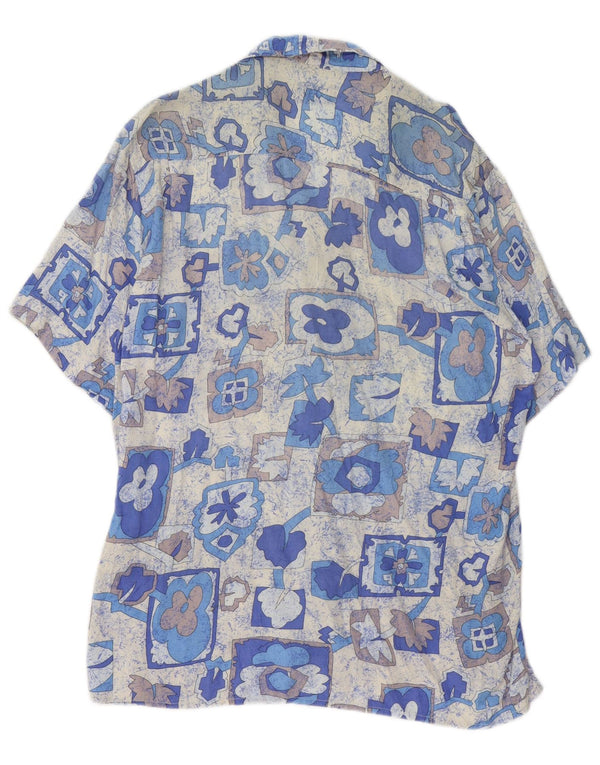 STEFANEL Camicia Uomo Manica Corta Blu Medio Patchwork Viscosa