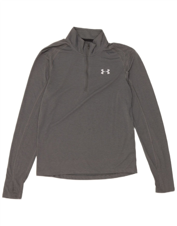 Under Armour Uomo Heat Gear Zip Collo Top Manica Lunga Piccolo Poliestere Grigio