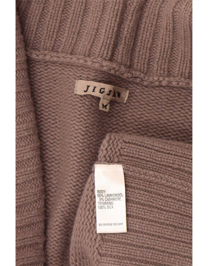 Maglione cardigan avvolgente con maniche a 3/4 corto da donna Jigsaw UK 14 Marrone medio