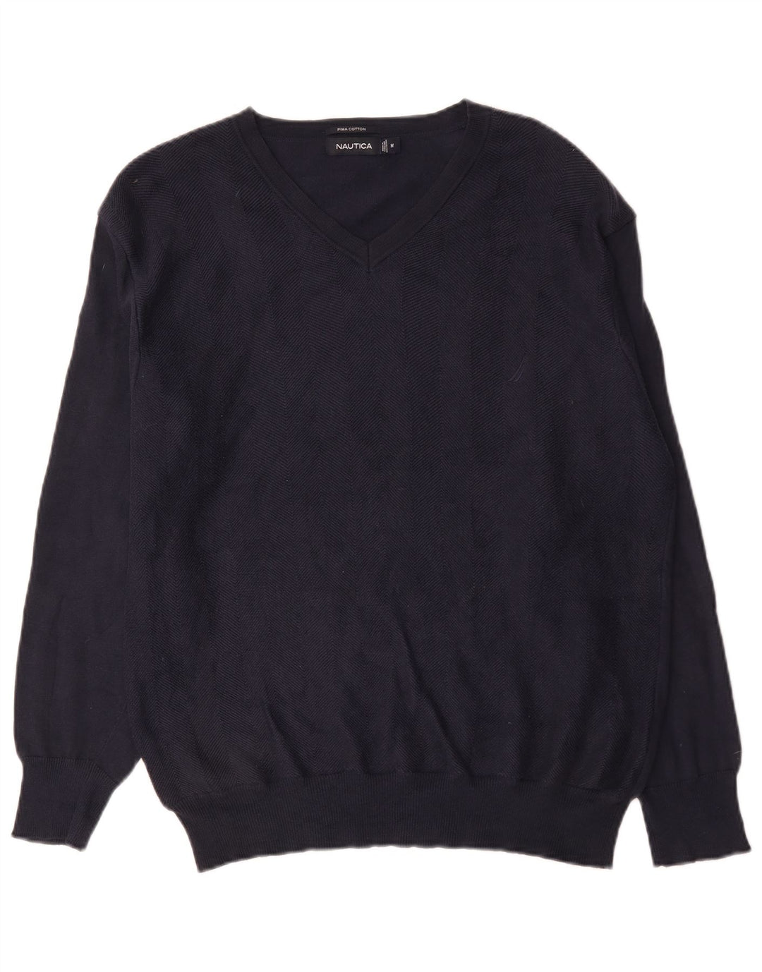 Maglione da uomo con scollo a V Nautica, cotone medio blu navy