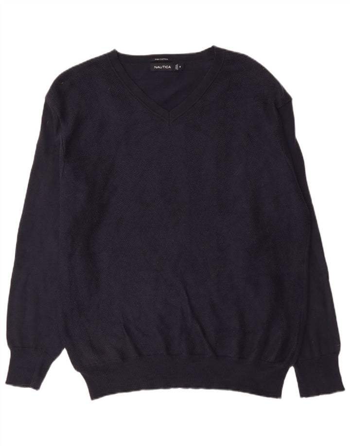 Maglione da uomo con scollo a V Nautica, cotone medio blu navy