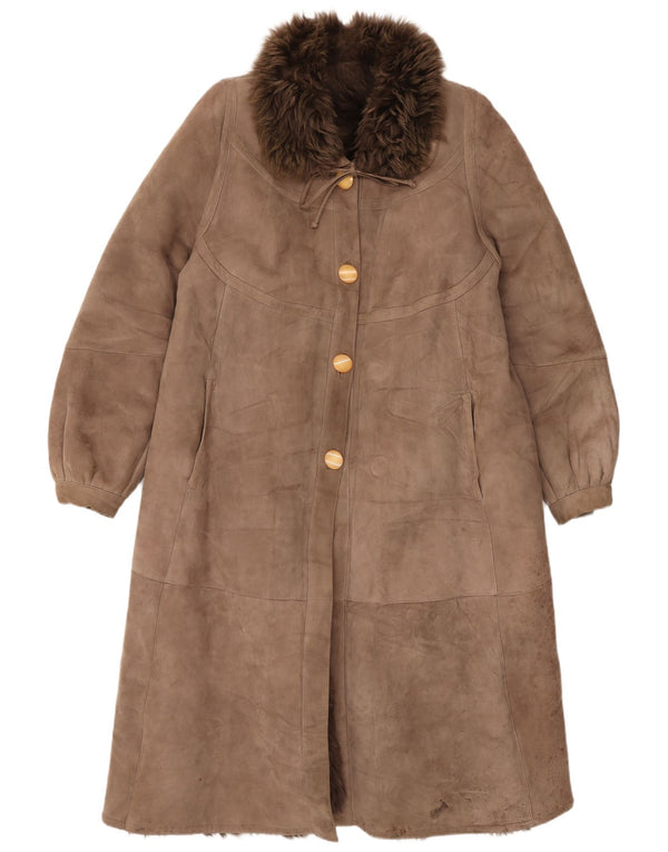 Cappotto in shearling vintage da donna UK 14 Marrone medio
