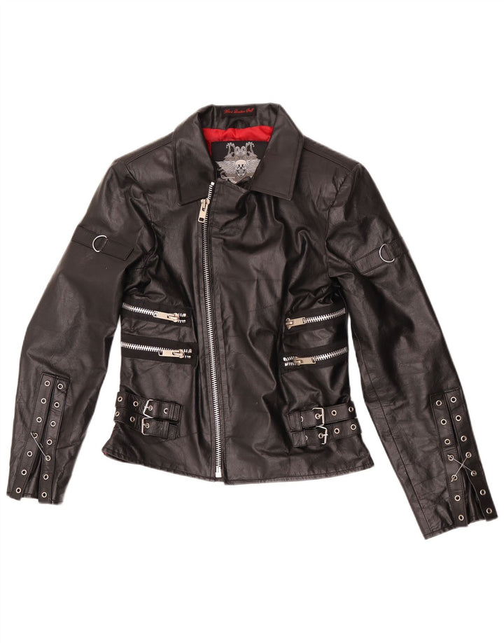 Giacca da motociclista in pelle da donna Hard Leather Stuff UK 14 Grande pelle nera