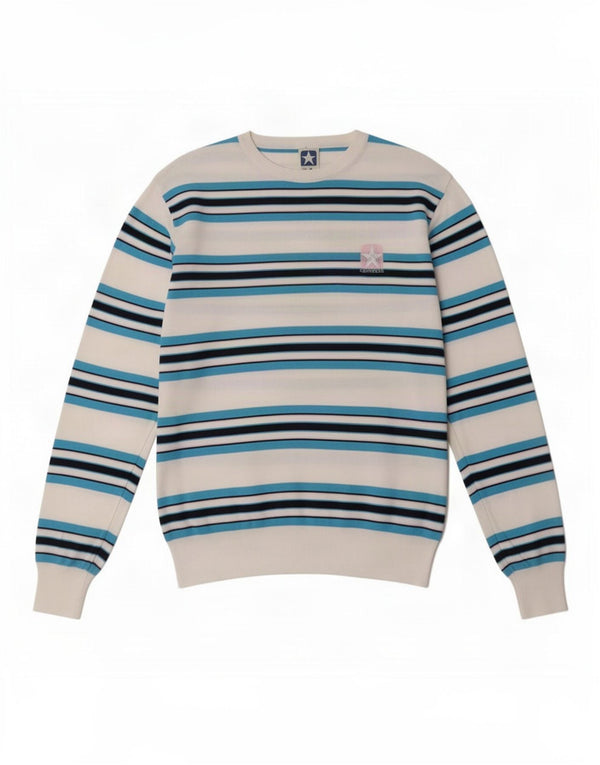 Converse Mens Crew Neck Jumper Sweater Small Blue Striped Cotton