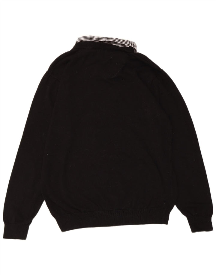 PIERRE CARDIN Maglione da donna con scollo a V UK 18 XL Cotone a quadri nero