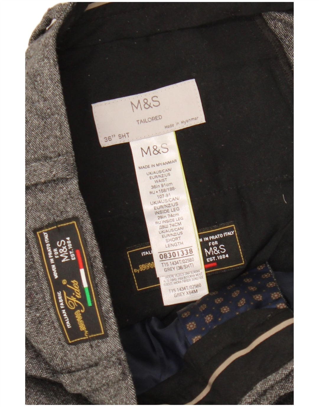 Pantaloni da abito dritti sartoriali da uomo Marks & Spencer W36 L29 grigio chiazzato