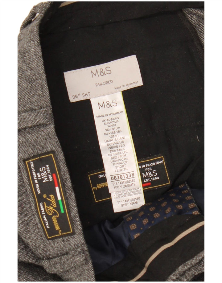 Pantaloni da abito dritti sartoriali da uomo Marks & Spencer W36 L29 grigio chiazzato
