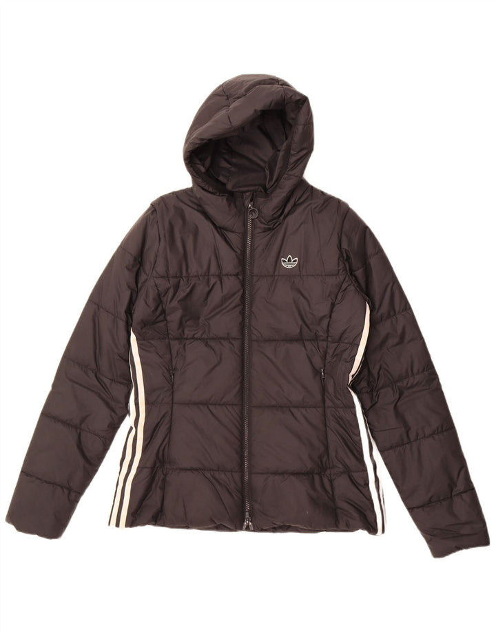 Giacca imbottita con cappuccio da donna Adidas UK 12 Medium Nero Poliestere