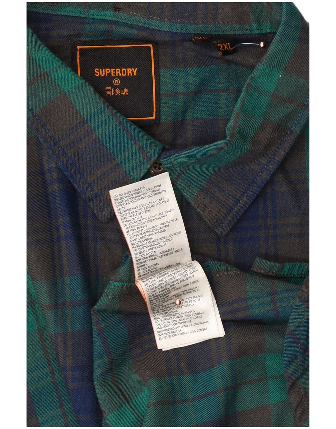 Camicia da uomo in flanella SUPERDRY 2XL cotone a quadri verde