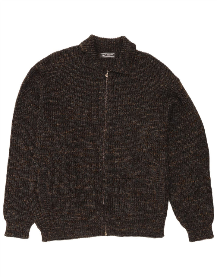 Il Granchio Maglione cardigan da uomo dalla vestibilità regolare, grande, in lana screziata blu navy