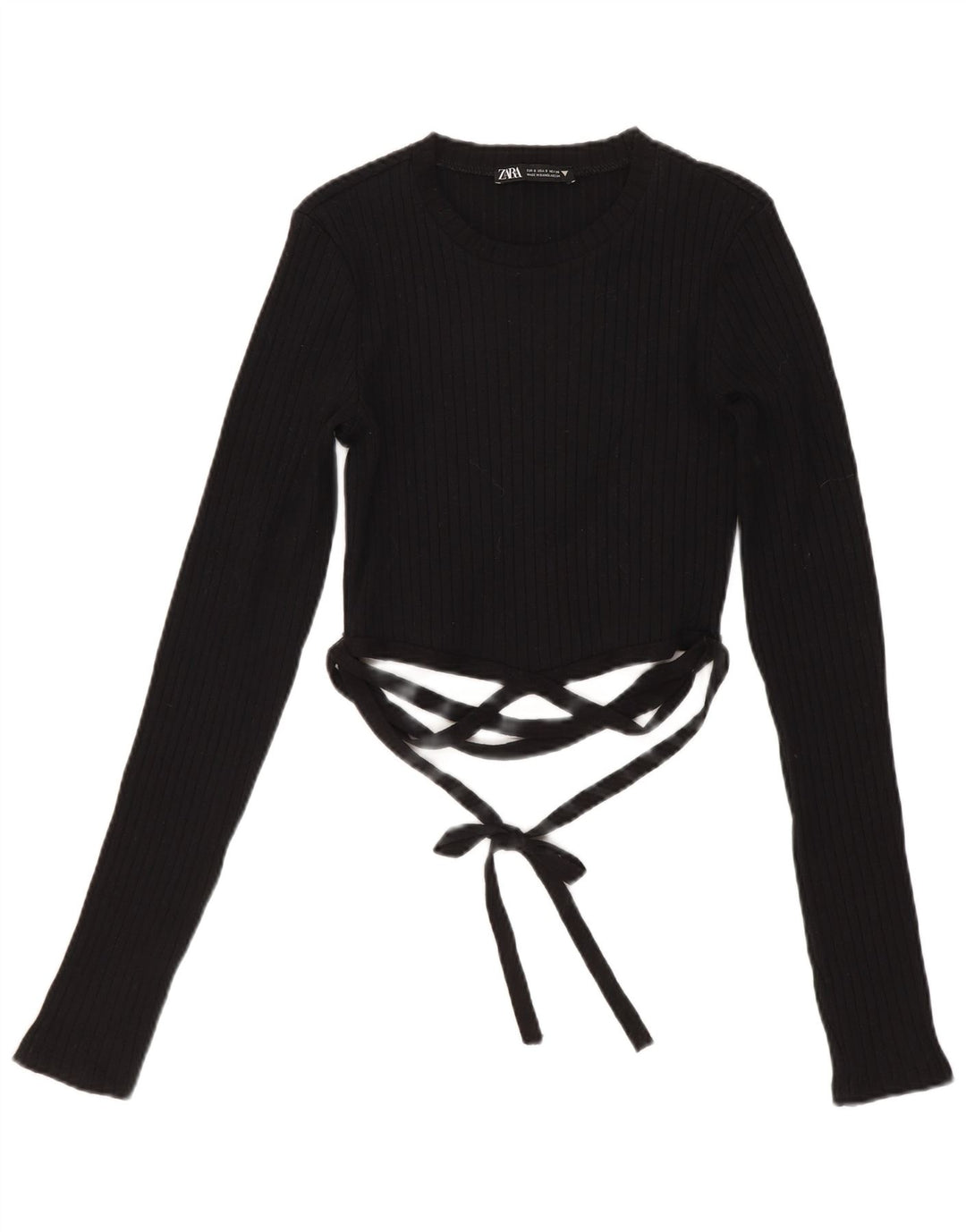 Top corto da donna Zara a maniche lunghe UK 8 piccolo in cotone nero