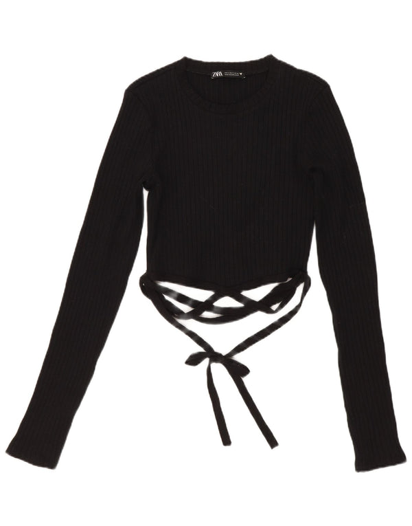 Top corto da donna Zara a maniche lunghe UK 8 piccolo in cotone nero