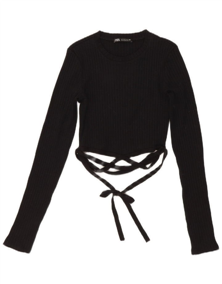 Top corto da donna Zara a maniche lunghe UK 8 piccolo in cotone nero