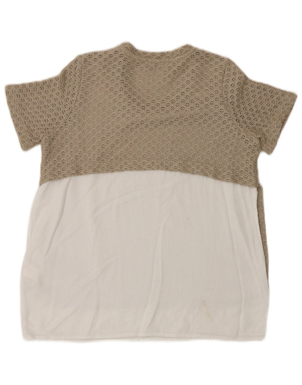 Top Zara da donna all'uncinetto in camicetta UK 12 Poliestere color block beige medio