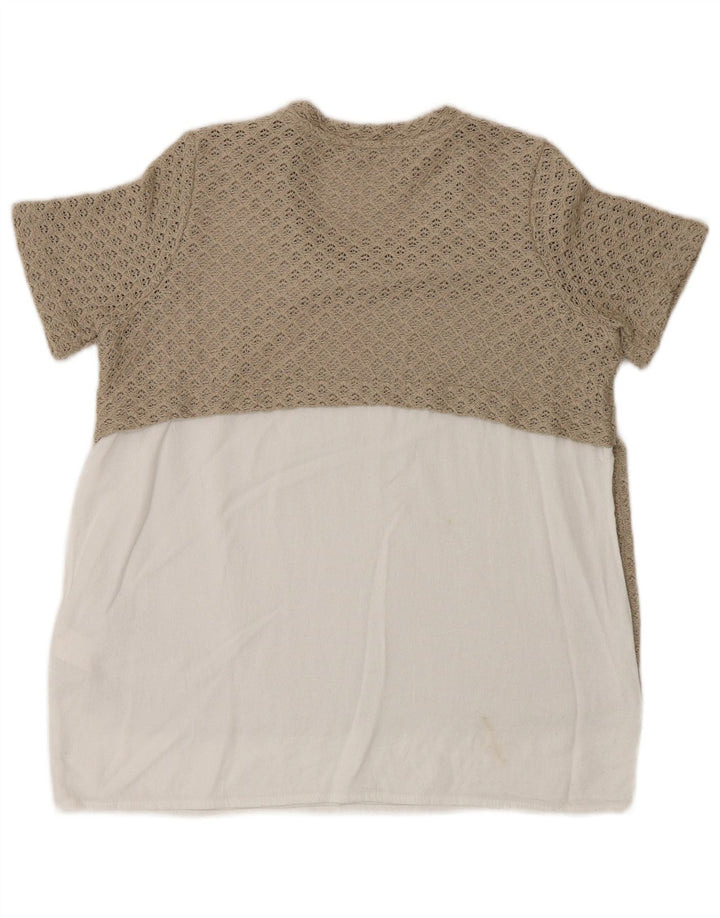 Top Zara da donna all'uncinetto in camicetta UK 12 Poliestere color block beige medio