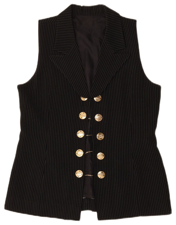 Gilet doppiopetto vintage da donna UK 14 grande gessato nero