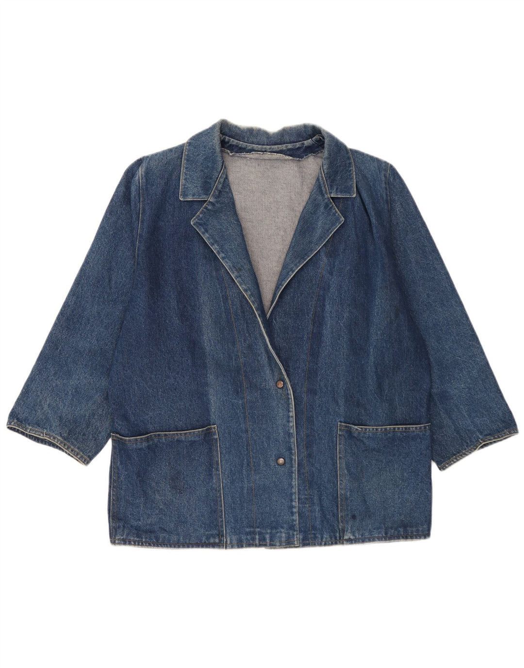 Giacca blazer in denim oversize da donna vintage a 2 bottoni UK 18 XL Blu