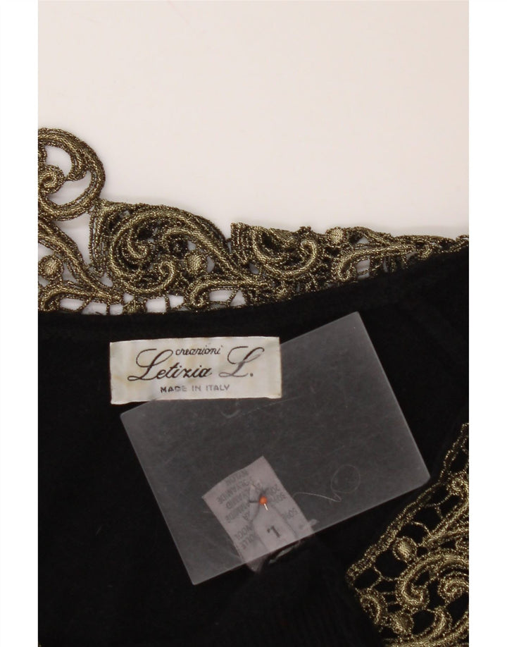 LETIZIA L. Maglione da donna con scollo a V UK 16 Grande lana Paisley nera