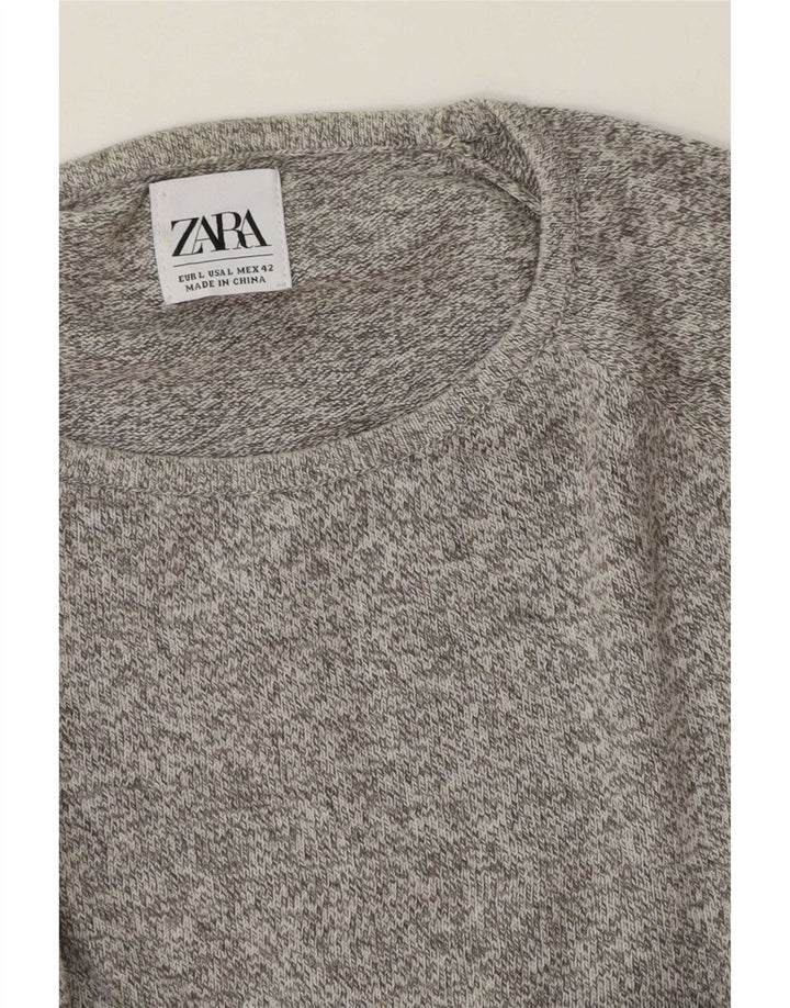 Maglione maglione girocollo da uomo Zara grande grigio screziato