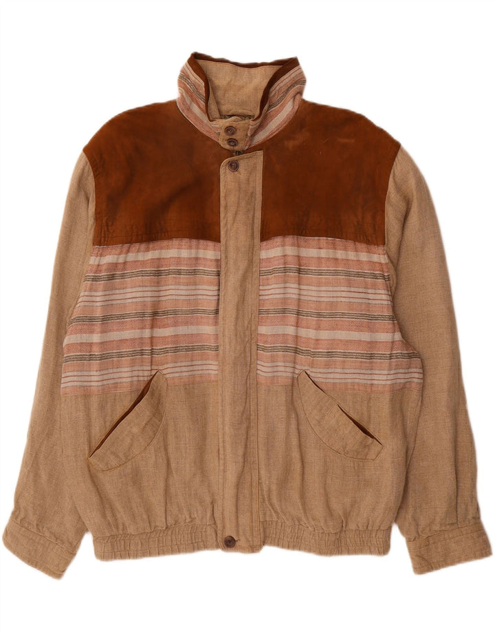 MILESTONE Mens Bomber Jacket IT 56 3XL Beige Striped Linen Vintage Milestone and Second-Hand Milestone from Messina Hembry 