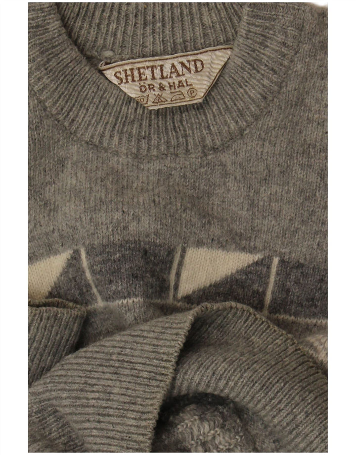 Maglione maglione girocollo da uomo vintage grigio medio geometrico