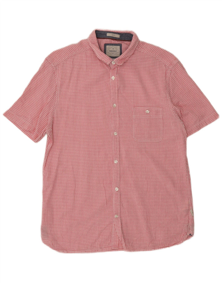 Camicia slim fit da uomo a maniche corte White Stuff XL in cotone a quadretti rosa