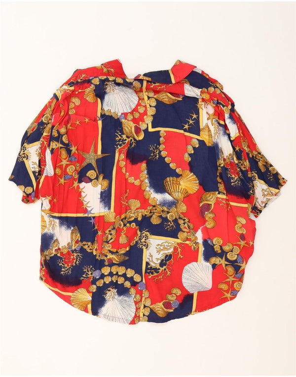 Camicia grafica vintage da donna a maniche corte UK 18 XL Blu navy color block