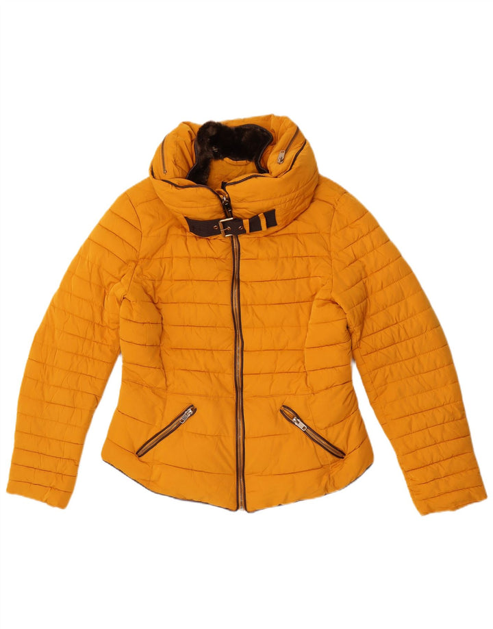 Giacca imbottita con cappuccio da donna Zara UK 16 grande poliestere giallo