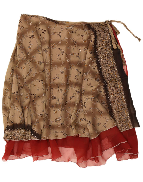 Gonna a portafoglio vintage da donna W38 2XL marrone floreale