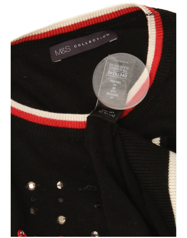MARKS & SPENCER Womens Graphic Crew Neck Jumper Sweater UK 14 Medium Black