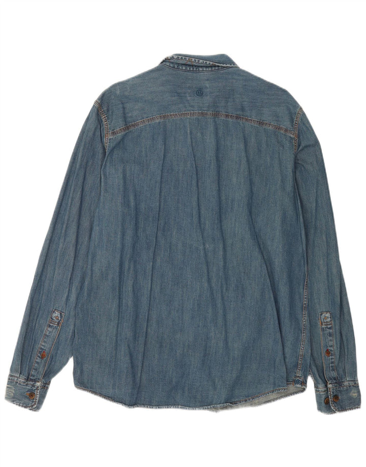 Fat Face Camicia di jeans vestibilità classica da uomo di grandi dimensioni in cotone blu