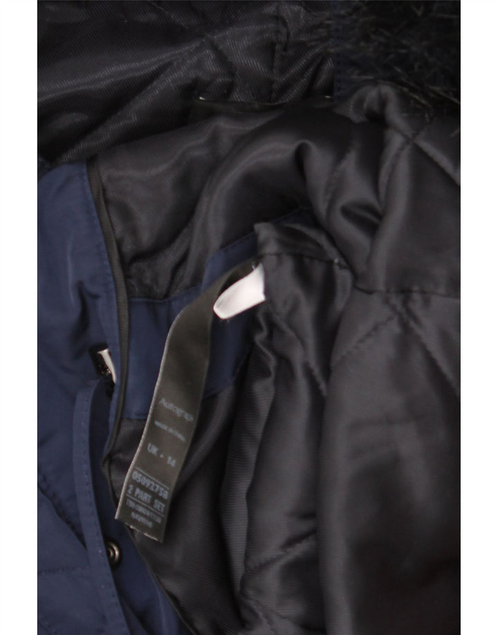 MARKS & SPENCER Giacca parka con cappuccio autografata da donna UK 14 grande blu navy