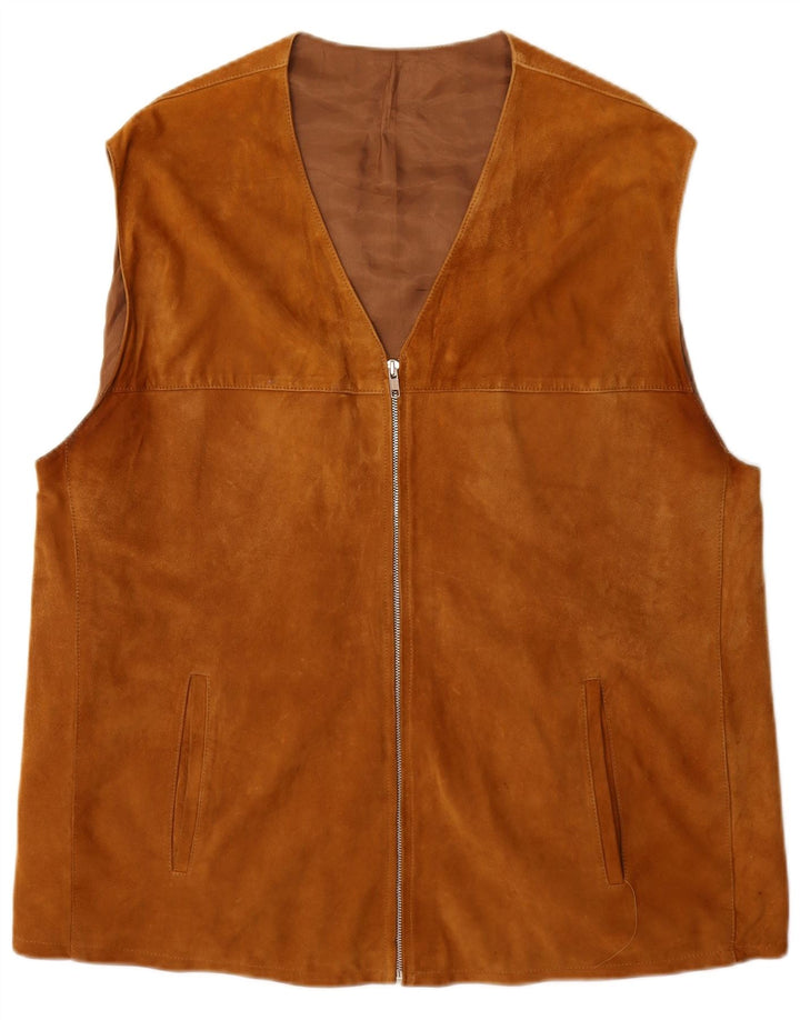 Gilet vintage da uomo in pelle scamosciata UK 40 grande marrone