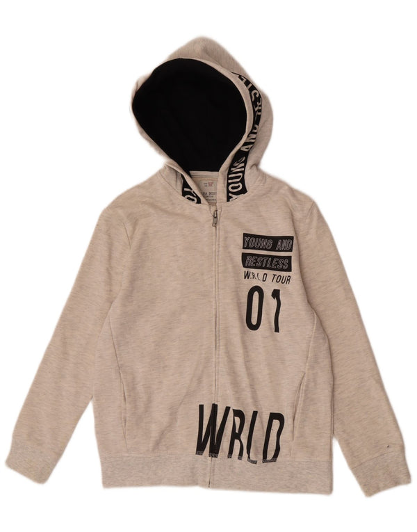 Maglione con cappuccio e zip grafica per ragazzi Zara 11-12 anni bianco sporco chiazzato