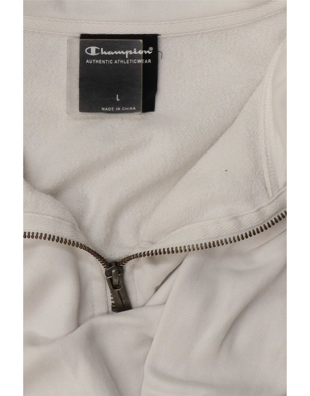 Felpa Champion da uomo con collo con zip, maglione grande, cotone bianco