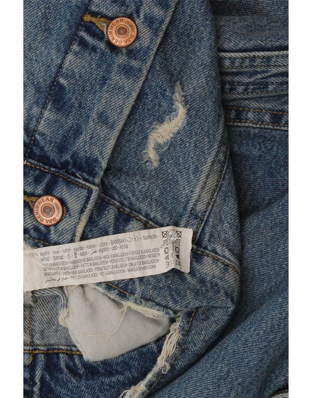 Giacca di jeans oversize invecchiata Zara da donna UK 10 piccola in cotone blu