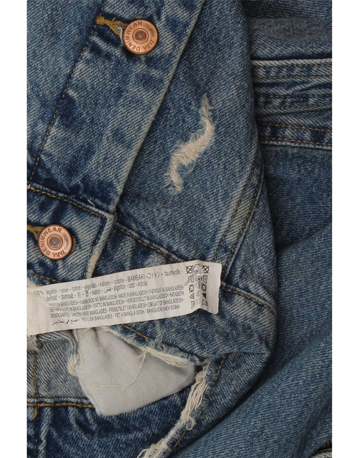 Giacca di jeans oversize invecchiata Zara da donna UK 10 piccola in cotone blu