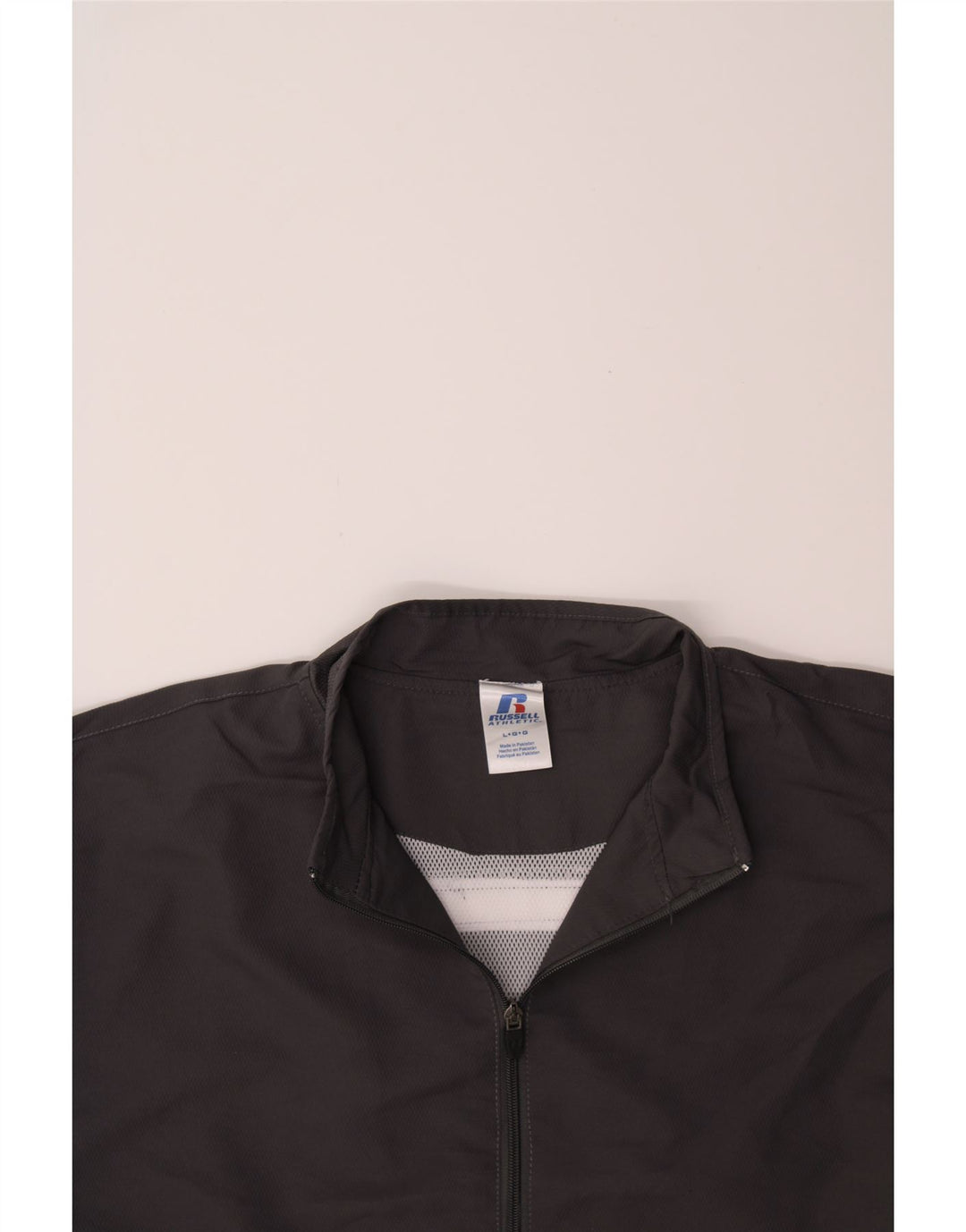 RUSSELL ATHLETIC Mens Grant Fit Tracksuit Top Jacket Large Grey Polyester Vintage Russell Athletic and Second-Hand Russell Athletic from Messina Hembry 