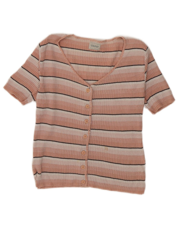 Top cardigan a maniche corte da donna Benetton UK 8 Small Pink Striped