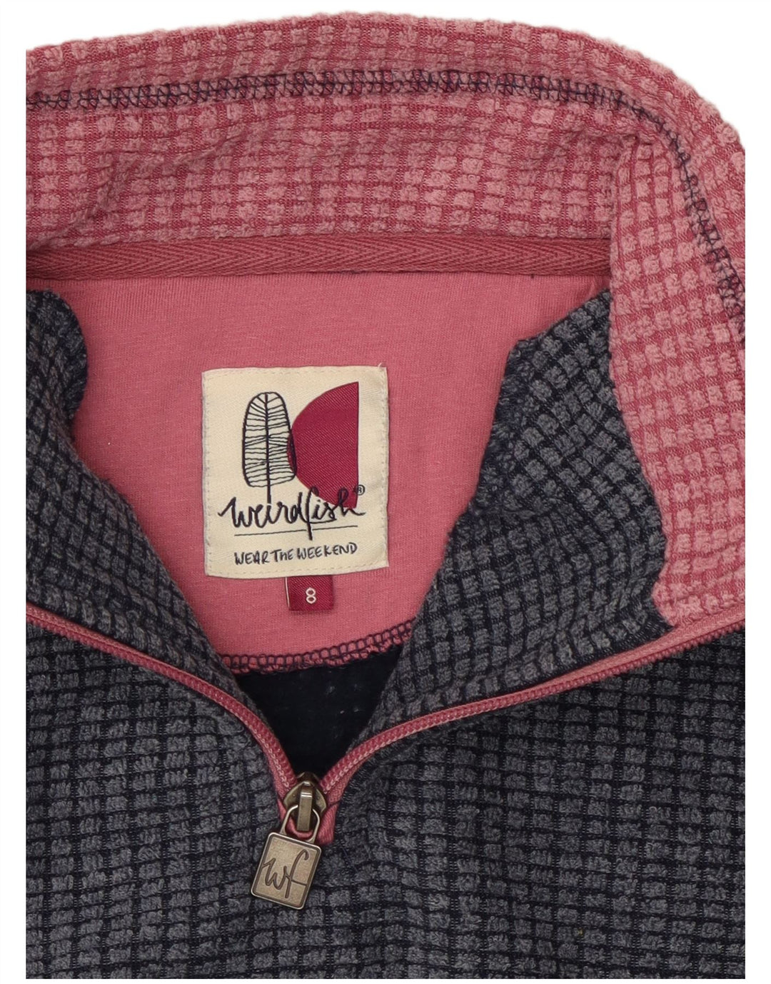 WEIRD FISH Maglione in pile da donna con collo e zip UK 8 piccolo poliestere blu navy