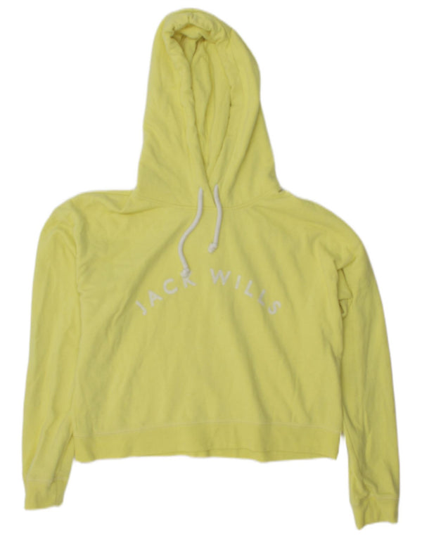 Jack Wills Womens Oversized Graphic Crop Hoodie Jumper UK 10 Small Yellow
