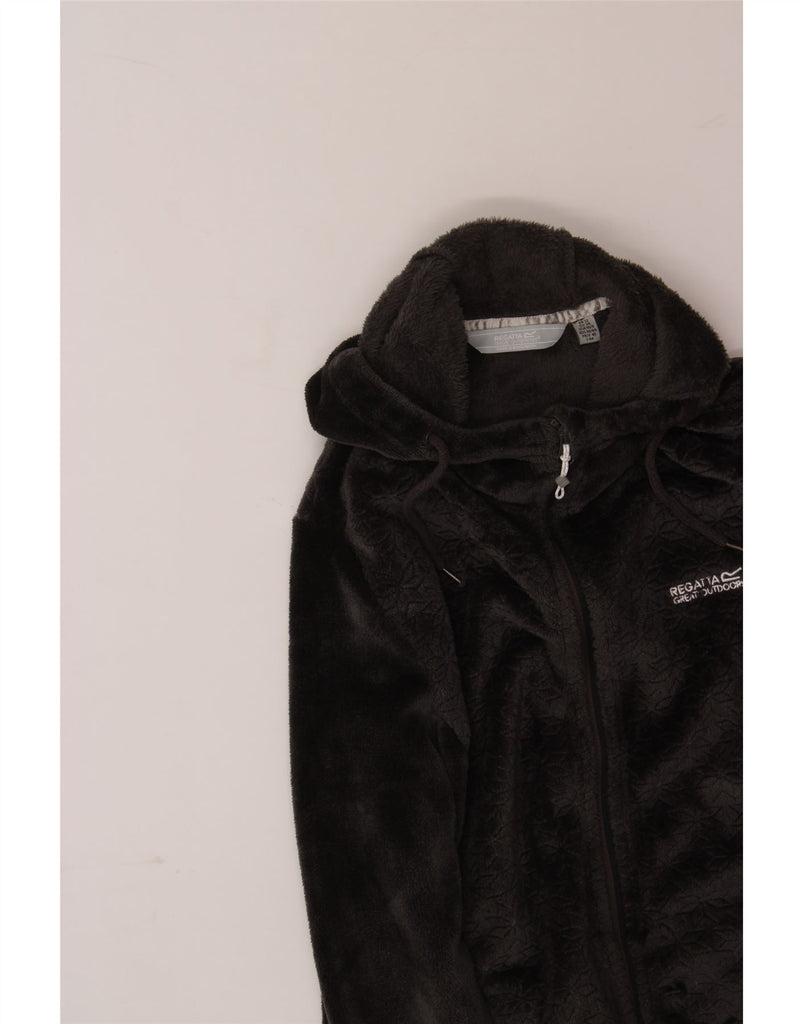 REGATTA Womens Hooded Fleece Jacket UK 12 Medium Grey Floral Polyester Vintage Regatta and Second-Hand Regatta from Messina Hembry 