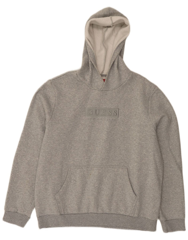 Felpa con cappuccio grafica da uomo Guess XL in cotone chiazzato grigio