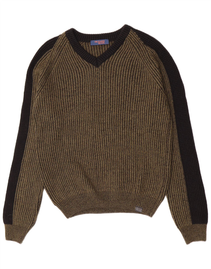 Maglione Trussardi Jeans Uomo con Scollo a V Colorblock Medio Cachi
