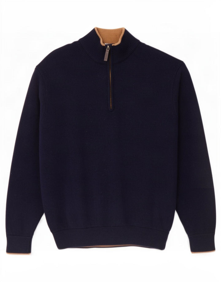 Musto Maglione da uomo con zip e collo grande in lana d'agnello blu navy