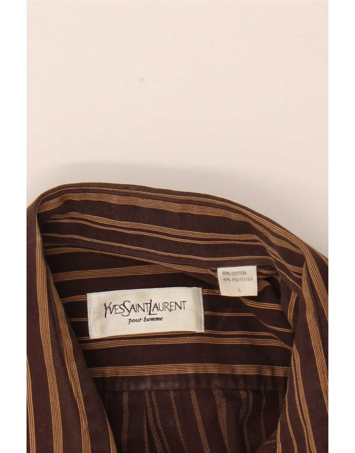 Camicia da uomo Yves Saint Laurent grande in cotone a righe marroni