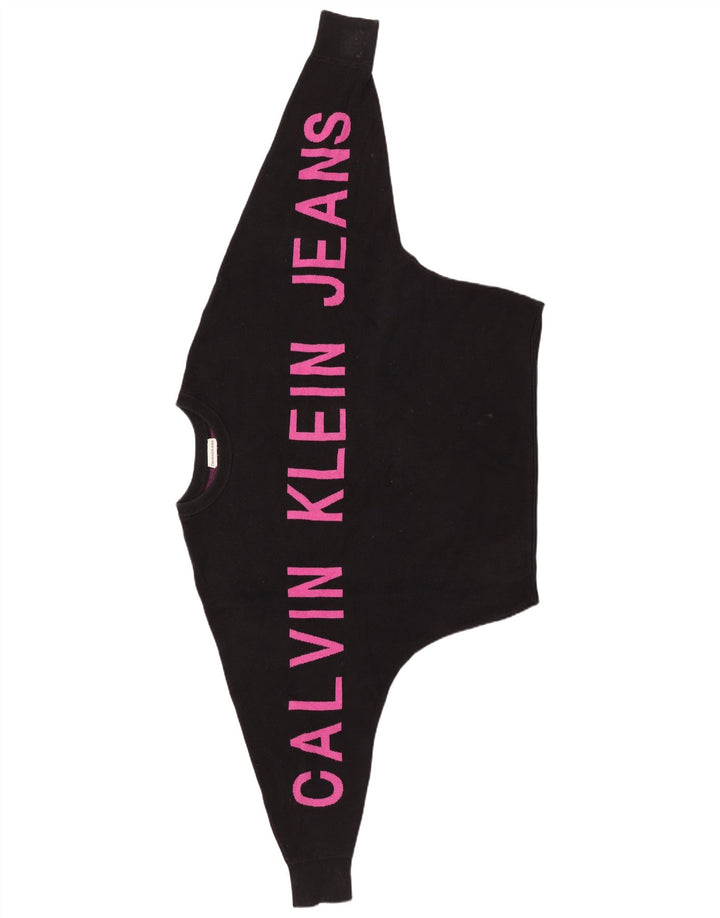 CALVIN KLEIN JEANS Felpa corta da donna Maglione UK 14 Medio Nero