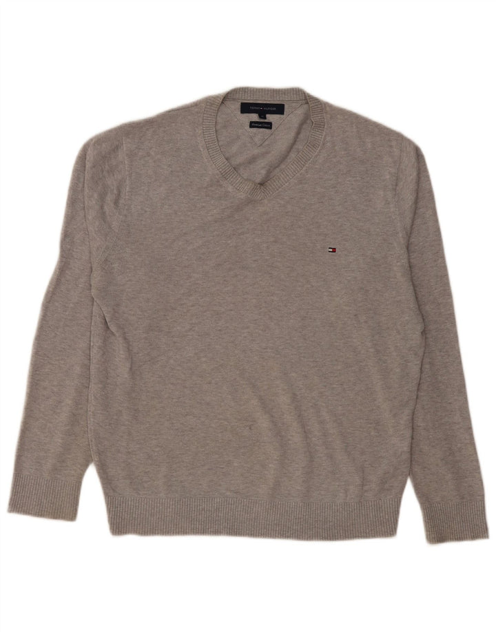 Maglione maglione con scollo a V da uomo Tommy Hilfiger in cotone grigio medio