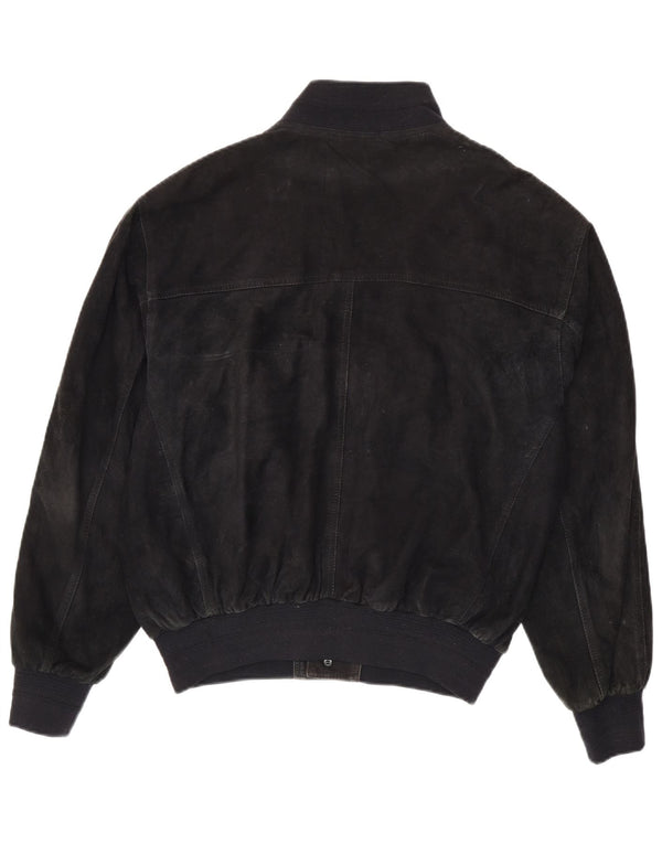 Giubbotto bomber in pelle scamosciata vintage da uomo UK 40 grande in pelle nera